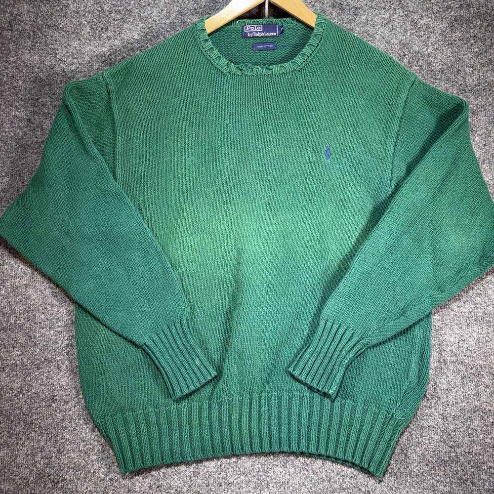 Polo Ralph Lauren Fisherman Chunky Knit Sweater Men's 2XL Green Pony Vintage 90s